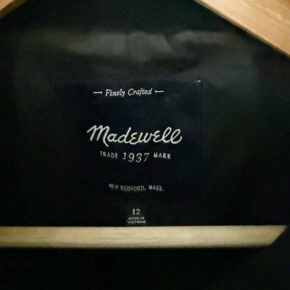 MADEWELL | Green Black City Grid Cocoon Coat Faux Leather Trim Wool Zip | 12 - Picture 5 of 9